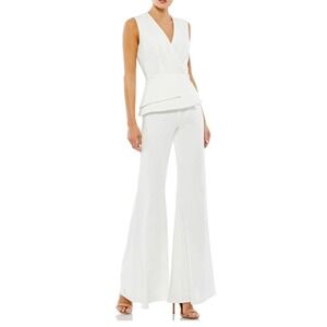 NWT‎ Ieena for Mac Duggal 26602 White Sleeveless Peplum Jumpsuit Size 10